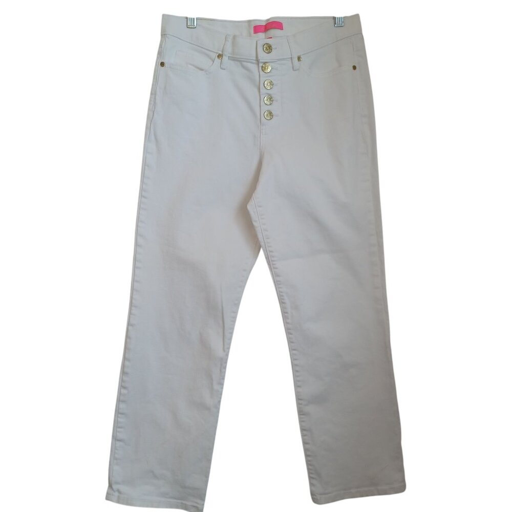 Lilly Pulitzer Jeans South Ocean High Rise Straight Leg Resort White Womens 8‎